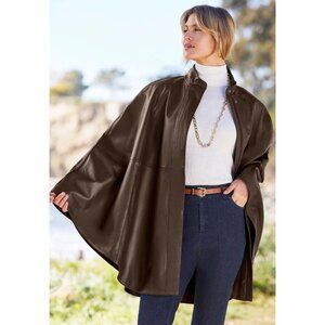 JESSICA LONDON "NWT" Women's Plus Size Brown Leather Poncho Sz 18/20 Large Plus